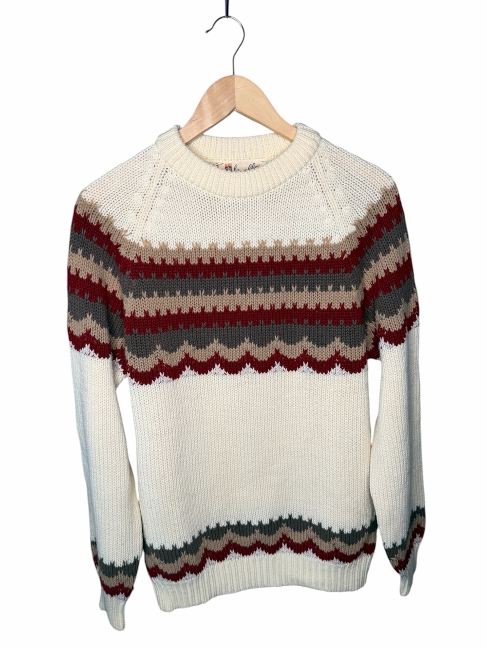 Sigallo Vintage 70s Scallop Fair Isle Acrylic Knit Sweater - Picture 2 of 9